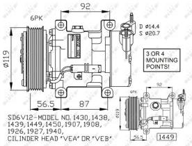 Nrf 32227G - COMPR.12V SD6V12 PV6/119MM (V-B) PSA