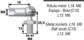 STOBDAMPFER SB11101060 - ROTULA METAL.L18 M6 ESPIGA/BOLA